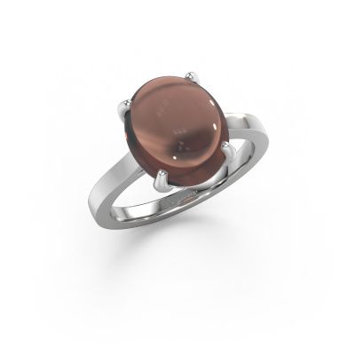 Bague Mallie 1 585 or blanc quartz fumé 7x5 mm