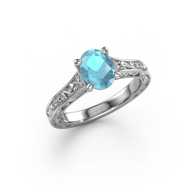 Bague de fiançailles Mallory ovl 950 platine topaze bleue 8x6 mm