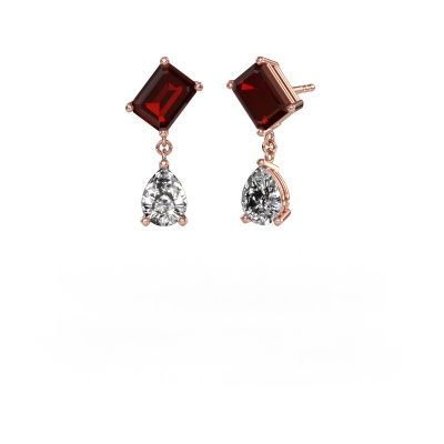 Boucles d'oreilles Toi et Moi EME PER 585 or rose grenat 8x6 mm