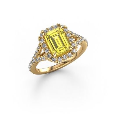 Engagement ring Kimber EME 585 gold yellow lab grown diamond 8x6 mm