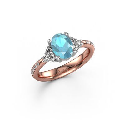 Bague de fiançailles Aleida OVL 2 585 or rose topaze bleue 8x6 mm