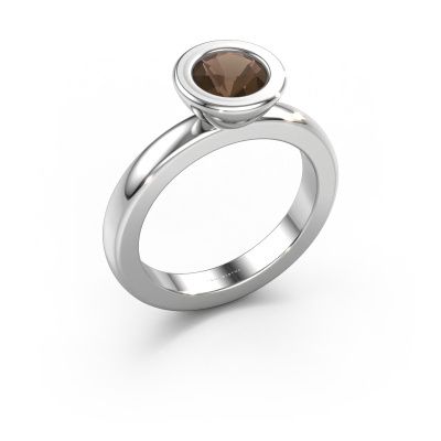 Stacking ring Eloise Round 585 white gold smokey quartz 6 mm