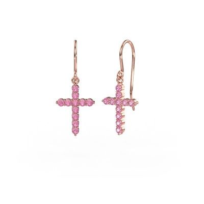 Pendants d'oreilles Cross 585 or rose saphir rose 2 mm