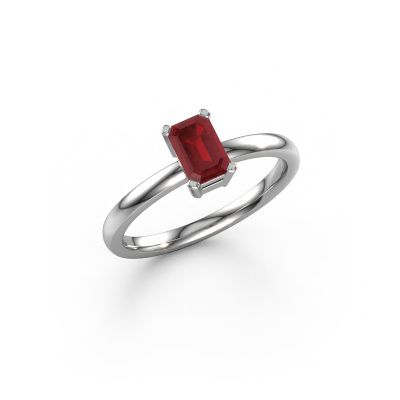 Bague de fiançailles Denita 1 EME 585 or blanc rubis 6x4 mm