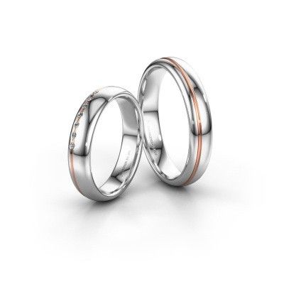 Wedding rings set WH2144LM34A ±4x1.7 mm 14 Carat white gold diamond 0.005 crt