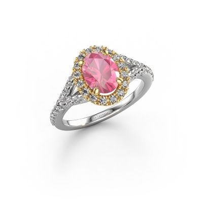 Bague de fiançailles Kimber OVL 585 or blanc saphir rose 8x6 mm