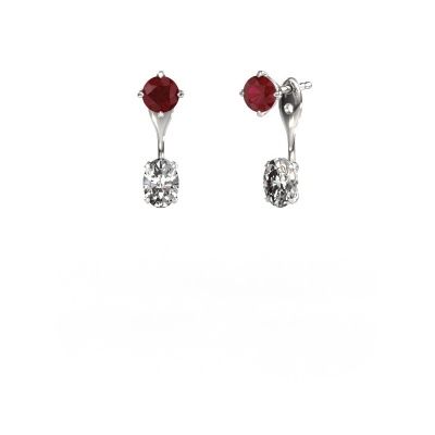 Pendants d'oreilles Kate RND-OVL 950 platine rubis 5 mm