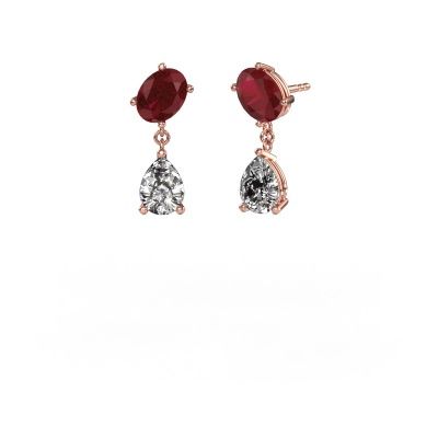 Earrings Toi et Moi OVL-PER 585 rose gold ruby 8x6 mm