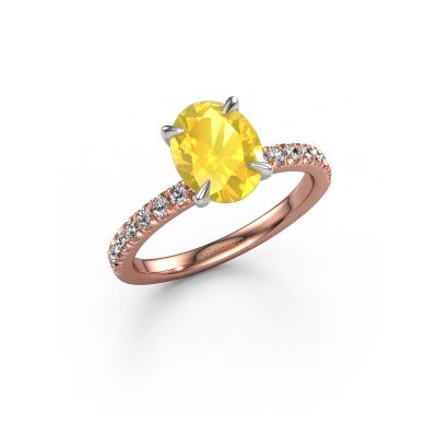 Bague de fiançailles Crystal OVL 2 585 or rose saphir jaune 9x7 mm