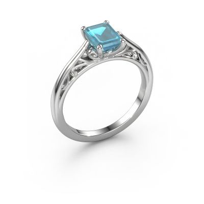 Engagement ring Shannon eme 585 white gold blue topaz 7x5 mm