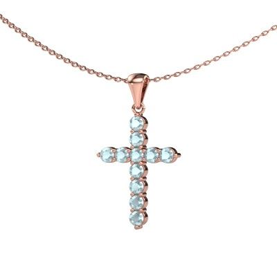 Pendant Cross 585 rose gold aquamarine 2.5 mm