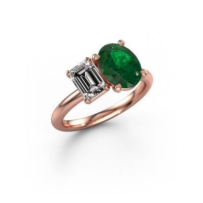 Engagement ring Toi et Moi OVL-EME 585 rose gold emerald 9x7 mm
