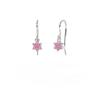 Drop earrings Dahlia 1 585 white gold pink sapphire 1.7 mm