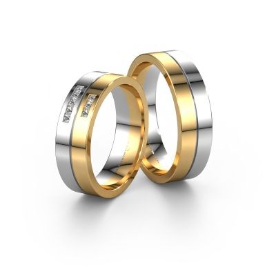 Wedding rings set WH0207LM16AP ±6x1.7 mm 14 Carat white gold diamond 0.012 crt