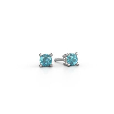 Clous d'oreilles Jannette 585 or blanc topaze bleue 4 mm