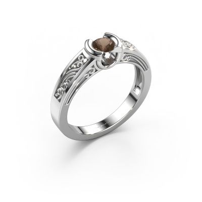 Ring Elena 585 white gold smokey quartz 4 mm