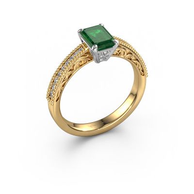 Engagement ring Shonta EME 585 gold emerald 7x5 mm