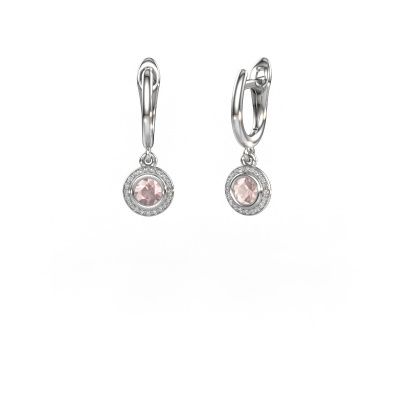 Drop earrings Noud RND 585 white gold morganite champagne 4 mm