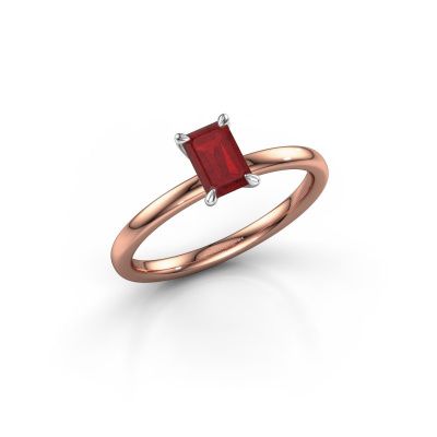 Verlovingsring Crystal EME 1 585 rosé goud robijn 6x4 mm