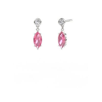 Pendants d'oreilles Lacey MRQ 585 or blanc saphir rose 10x5 mm