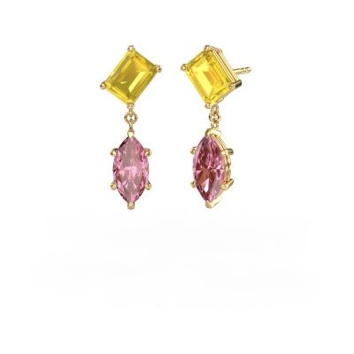 Pendants d'oreilles Toi et Moi EME MRQ 585 or jaune saphir jaune 8x6 mm