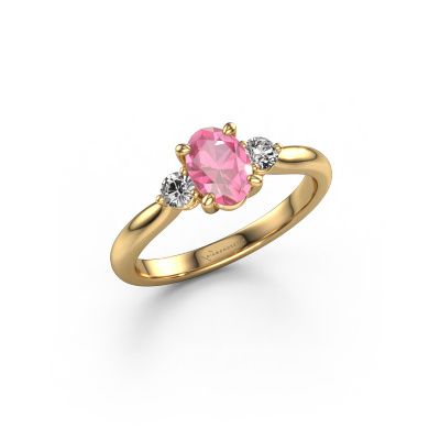 Verlovingsring Lieselot OVL 585 goud roze saffier 7x5 mm