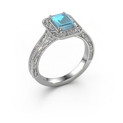 Engagement ring Alice EME 950 platinum blue topaz 7x5 mm