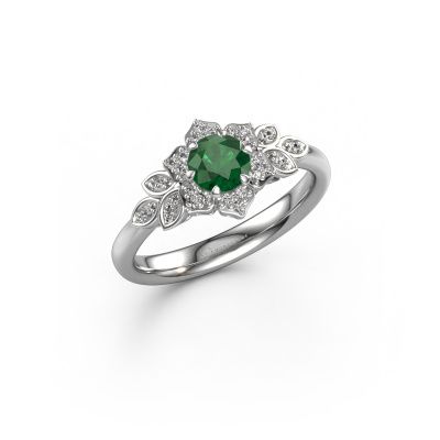 Verlobungsring Tatjana 585 Weißgold Smaragd 5 mm