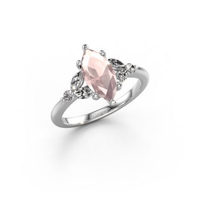 Engagement ring Megan MRQ 585 white gold morganite champagne 11x5.5 mm