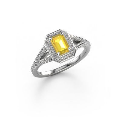 Engagement ring Pamela EME 950 platinum yellow sapphire 6x4 mm