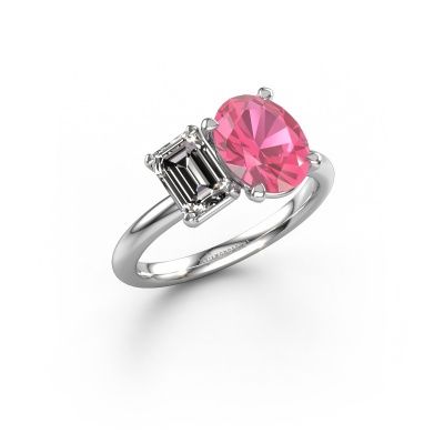 Verlovingsring Toi et Moi OVL-EME 585 witgoud roze saffier 9x7 mm