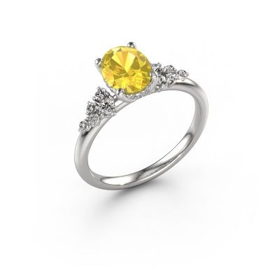 Engagement ring Emma OVL 585 white gold yellow sapphire 8x6 mm