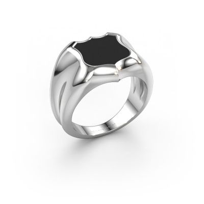 Chevalière Nevin 950 platine émail noir 12x12 mm