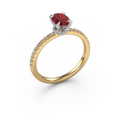 Engagement ring Crystal OVL 4 585 gold ruby 7x5 mm