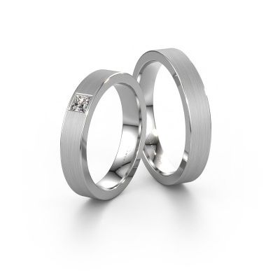 Wedding rings set WH0101LM14BSQ ±0.16x0.08 in 14 Carat white gold diamond 0.17 crt