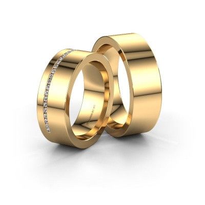Huwelijksringen set WH0143LM17BP ±7x2 mm 14 karaat goud diamant 0.008 crt