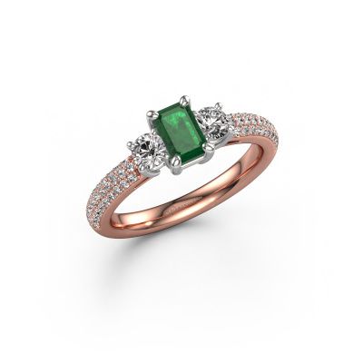 Engagement ring Marielle EME 585 rose gold emerald 6x4 mm