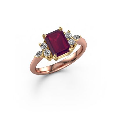 Bague Sade 585 or rose rhodolite 8x6 mm