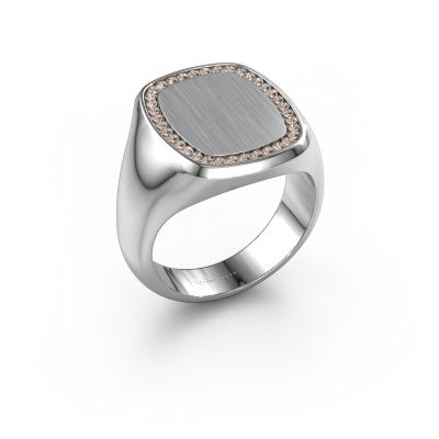 Men's ring Floris Cushion 4 950 platinum brown diamond 0.278 crt