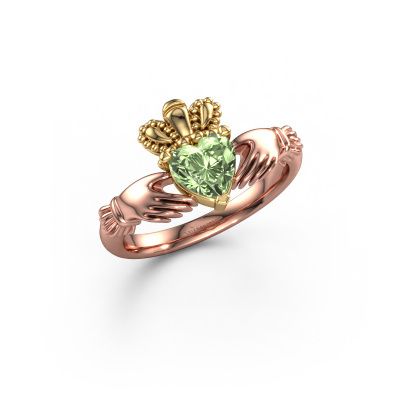 Ring Claddagh 2 585 rose gold green lab grown diamond 6 mm