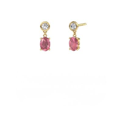Drop earrings Lacey OVL 585 gold tourmaline pink 7x5 mm