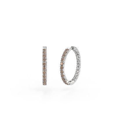 Créoles Miki 20mm 585 or blanc diamant brun 1.38 crt