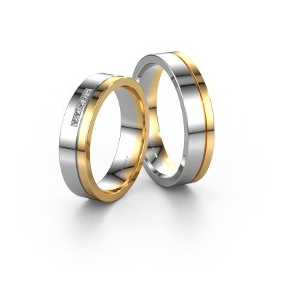 Alliances set WH0307LM15AP ±5x1.7 mm 14 Carat or blanc diamant 0.012 crt