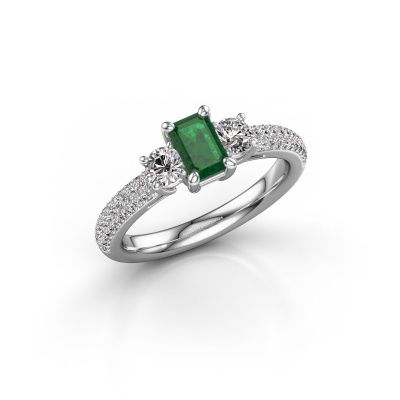 Engagement ring Marielle EME 585 white gold emerald 6x4 mm