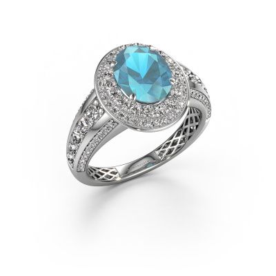 Engagement ring Nancie 585 white gold blue topaz 9x7 mm