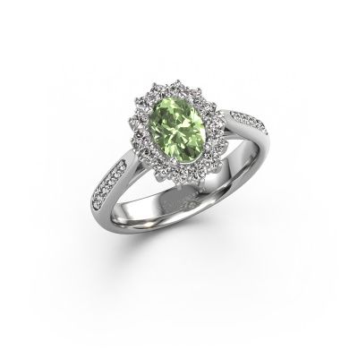Engagement ring Margien 2 585 white gold green lab grown diamond 7x5 mm