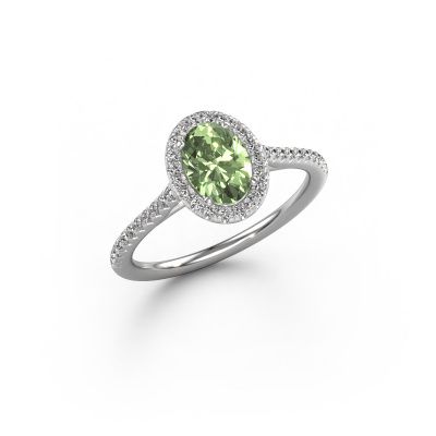 Engagement ring Seline ovl 2 585 white gold green lab grown diamond 7x5 mm