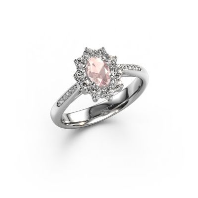 Engagement ring Leesa 2 585 white gold morganite champagne 6x4 mm