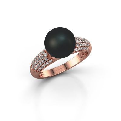 Ring Anisa 585 rosé goud zwarte parel 9 mm