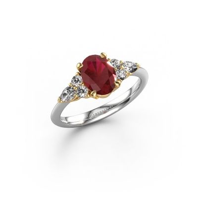 Bague de fiançailles Melani OVL 585 or blanc rubis 8x6 mm